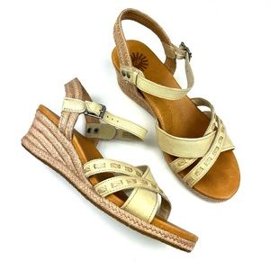 UGG Mairi Cream Tan Strappy Wedge Espadrille Sandals size 9